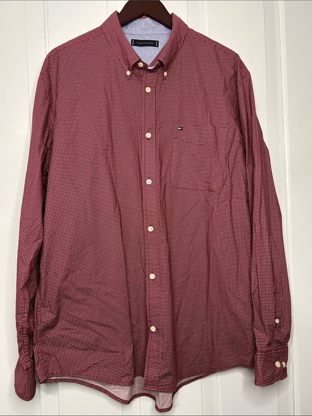 Tommy Hilfiger Red Micro-Check comfort stretch cotton designer Button-Down Shirt